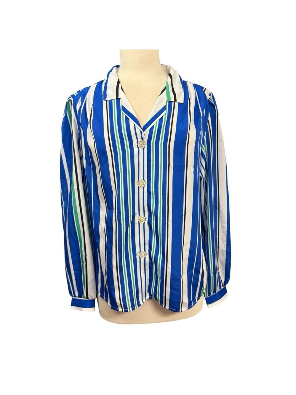 Vintage Lady Arrow Striped Button-Up Shirt Size L Blue
